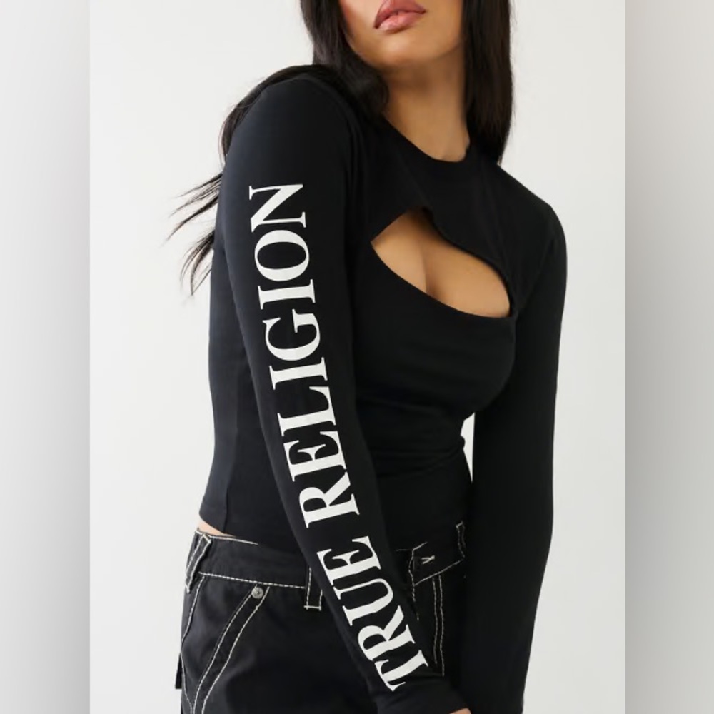 True Religion Black Long Sleeve Cut-Out Tee
